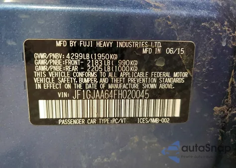 2015 Subaru Impreza z USA, uszkodzony, nr VIN JF1GJAA64FH020045